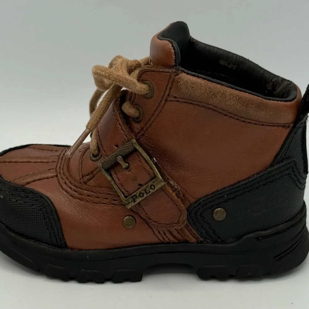 Polo Ralph Lauren Boots Toddler Size 7 Tyrek  II Brandy Leather‎ Buckle **READ**